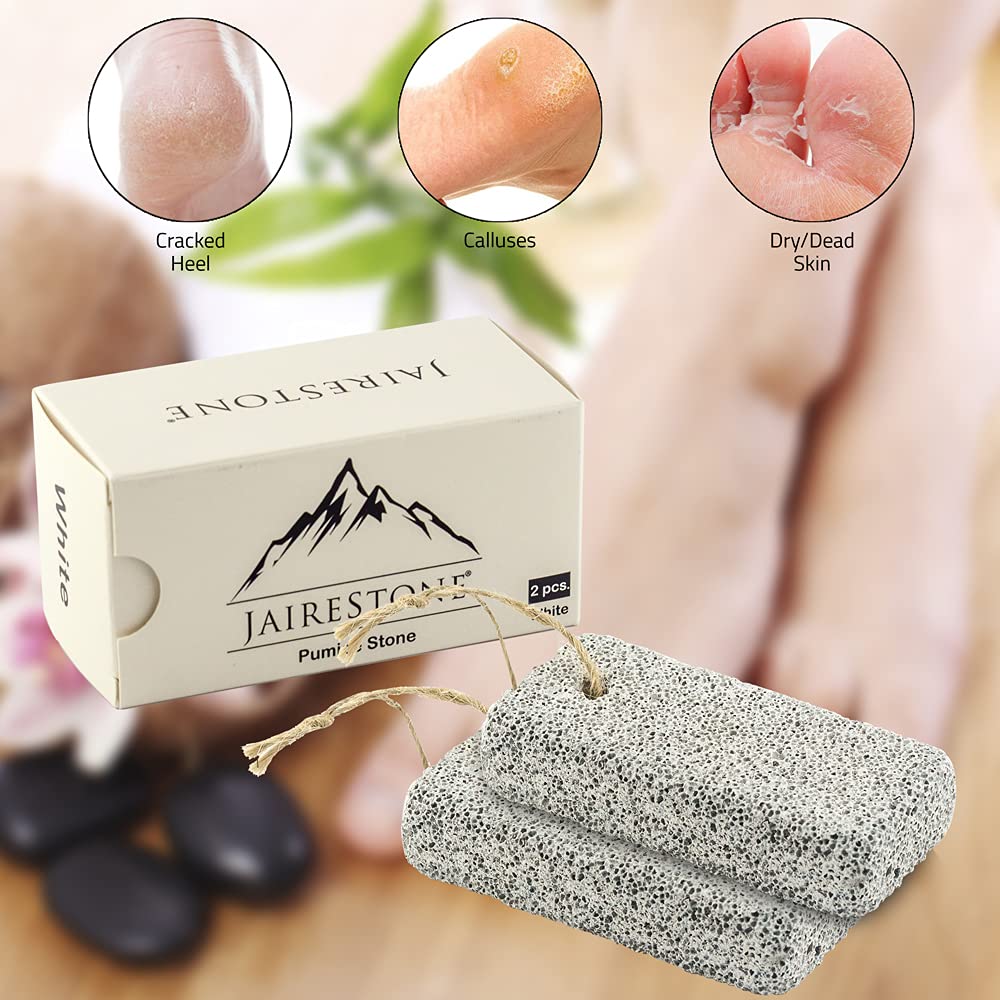Jairestone Pumice Stone for Feet - 2 Pack Lava Stones - Callus Remover and Foot Scrubber - Exfoliating Rock for Hard, Dry and Dead Skin on Heels (White)