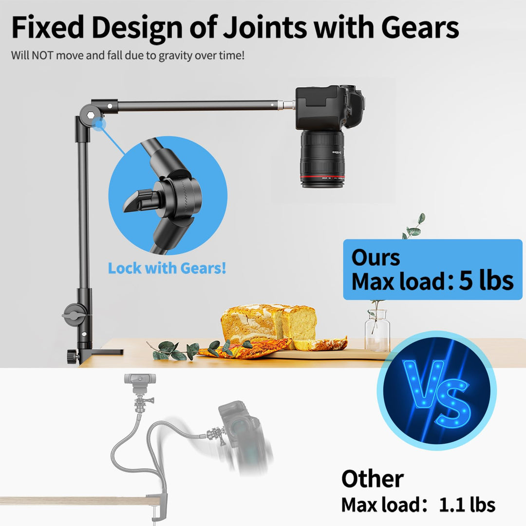 Tablet Stand Holder with 360° Phone iPad Tripod Mount, 27in Long Arm Webcam Stand Projector Camera Mount for Desk, Fit for 4.7-13 Devices, iPad Pro 12.9 Air Mini, Galaxy Tabs, Switch, iPhone