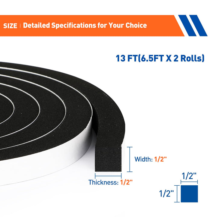 MAGZO Weather Stripping Door Seal, 1/2 Inch Wide X 1/2 