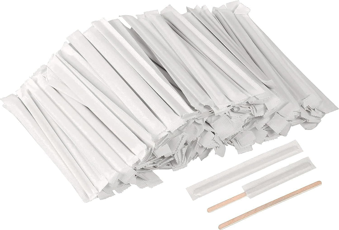 5.5 inches Wooden Coffee Stirrers Disposable Wood Coffee Stir 1000 Pcs Individually Paper Wrapped Wooden Coffee Stir Sticks Disposable Coffee Stirrers (5.5 Inches/140mm,1000Pcs)