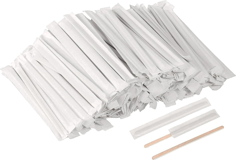 5.5 inches Wooden Coffee Stirrers Disposable Wood Coffee Stir 1000 Pcs Individually Paper Wrapped Wooden Coffee Stir Sticks Disposable Coffee Stirrers (5.5 Inches/140mm,1000Pcs)