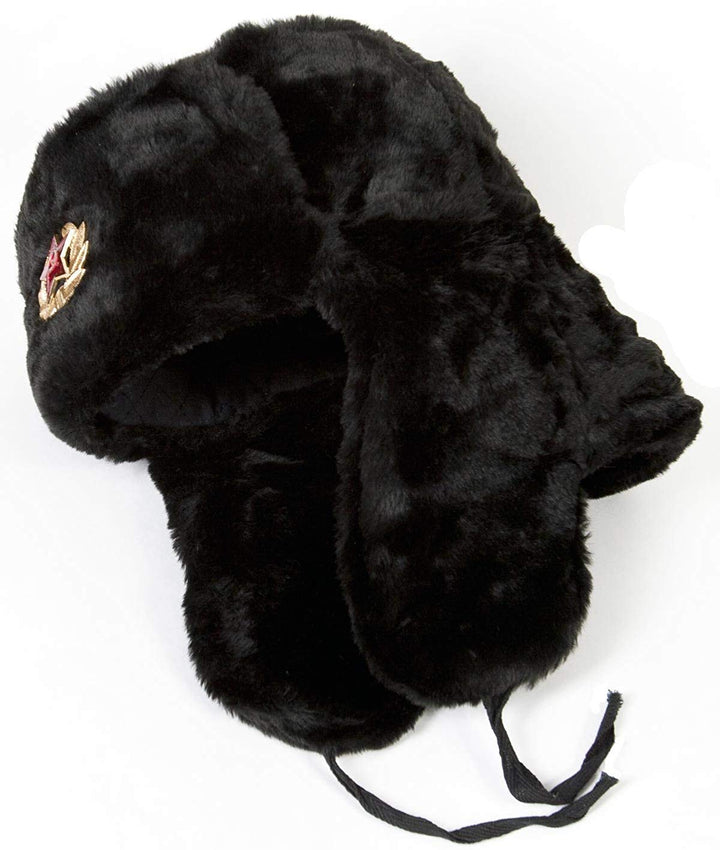 Hat Russian Soviet Army Black KGB * Fur Military Cossack Ushanka * Size M