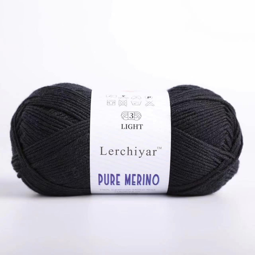 Pure Merino, 100% Merino Wool Yarn for Knitting and Crocheting, 3.5 OZ/100g, 218 yds/200m, dk Weight Yarn,Superwash, Luxury Soft Hand Knitting Yarn - Black