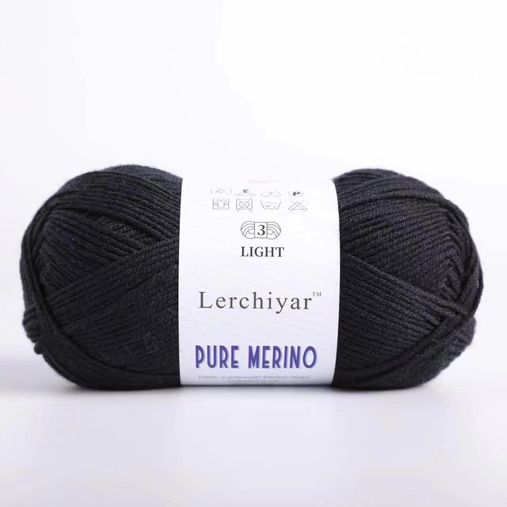 Pure Merino, 100% Merino Wool Yarn for Knitting and Crocheting, 3.5 OZ/100g, 218 yds/200m, dk Weight Yarn,Superwash, Luxury Soft Hand Knitting Yarn - Black