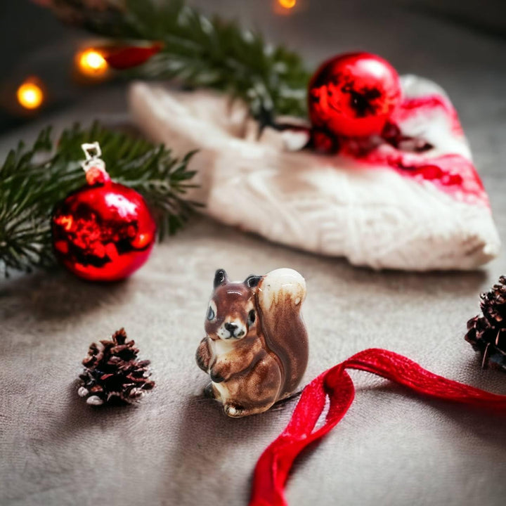 ¾ Tall Tiny Brown Squirrel Ceramic Figurine Porcelain Miniature Dollhouse Collectible Animals Replica Pottery Decor Gifts