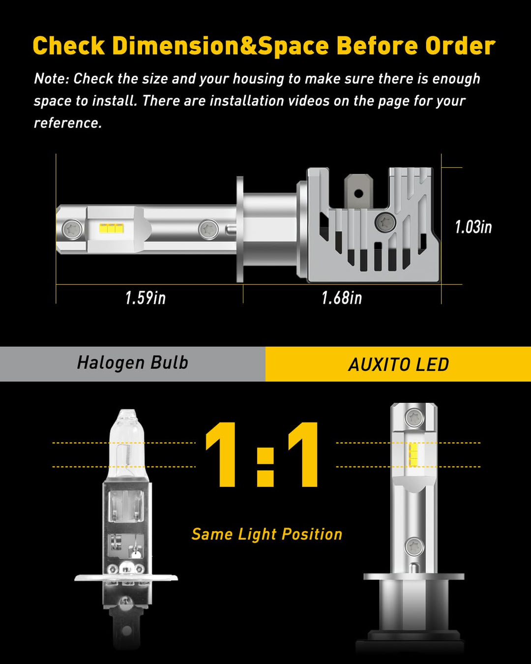 AUXITO H1 LED Bulbs, 15000LM Per Set, 6500K Xenon White