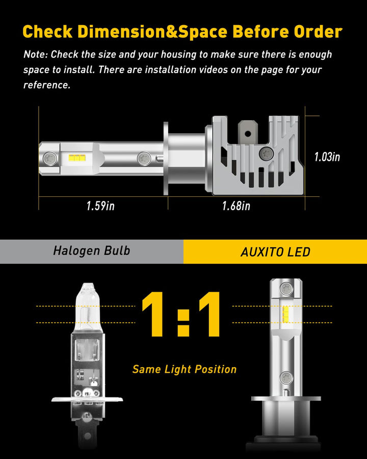 AUXITO H1 LED Bulbs, 15000LM Per Set, 6500K Xenon White