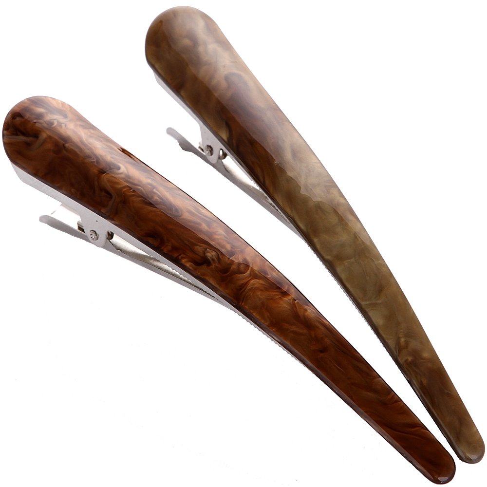 Yishenyishi 2Pcs:Duck Teeth Bows Hair Clips Grip Crocodile Accessories Hairpins Chic Styling Claw Barrettes Makeover Pinch Clip-Classic Khaki+Brown