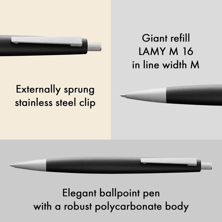 2000 black - elegant ballpoint pen in robust fibreglass barrel - perfectly balanced - incl. giant refill M 16 in line width M in black