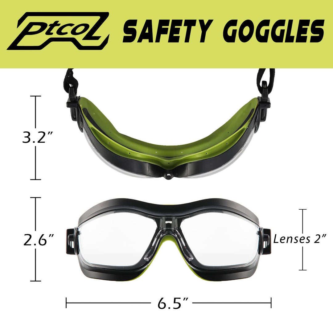 Safety Goggles Anti Fog &amp; Scratch Eye Goggles Safety Protection Lab Goggles Chemistry For Men that Protective Eyewear With Clear Lens,Corded Ear Plugs,Adjustable Strap,Avocado Green Frame