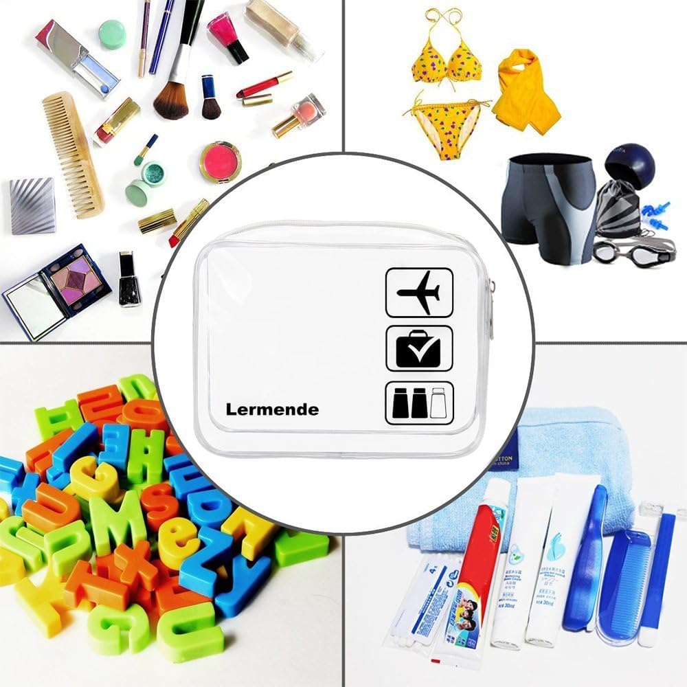 2pcs/pack Clear Toiletry Bag TSA Approved Travel Carry On Airport Airline Quart Sized 3-1-1 Compliant Bag Make-up Pouch Kit (Clear)