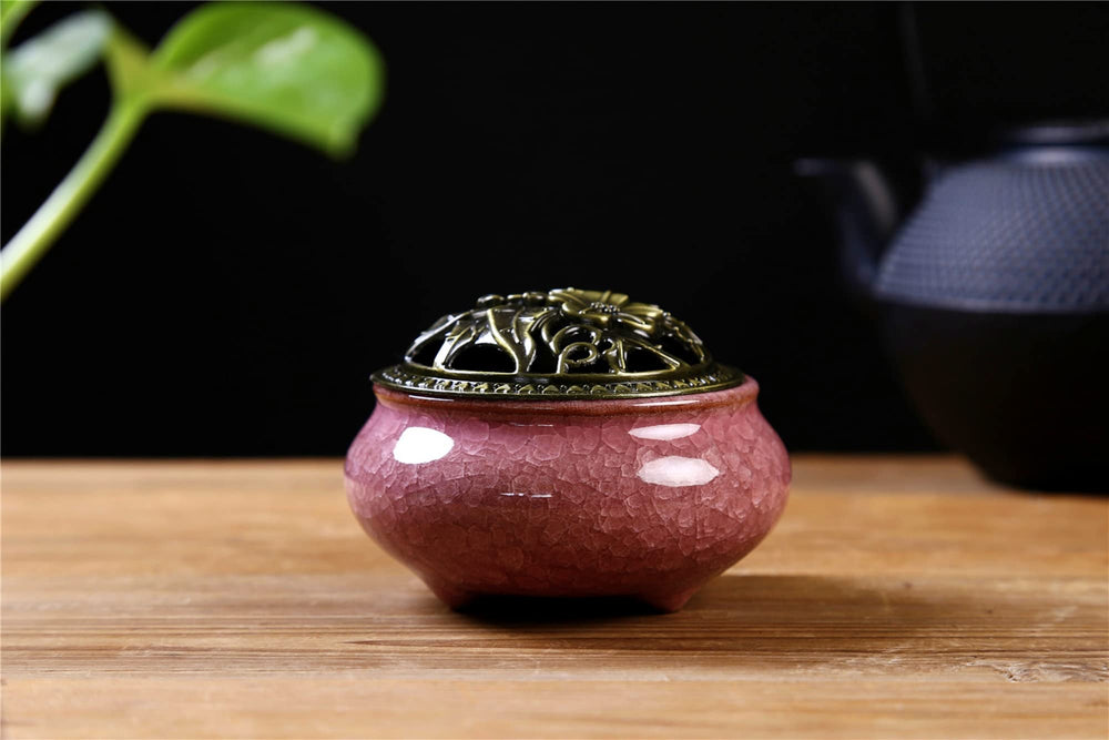Censer Sky Blue Incense Burner with Calabash Incense Stick Holder - Porcelain Charcoal Censer for Use with Resin Granular Powder Cone or Coil Incense (Violet)