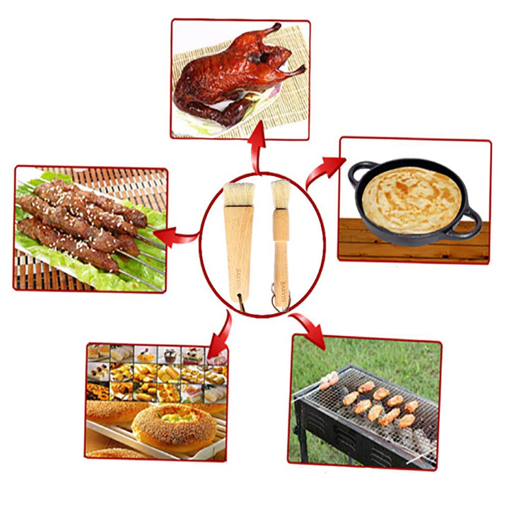 Pastry Brushes With Natural Wood and Bristles,Baking Brushes,Cooking Brushes,Food Brushes,Round and Flat,2 Pack