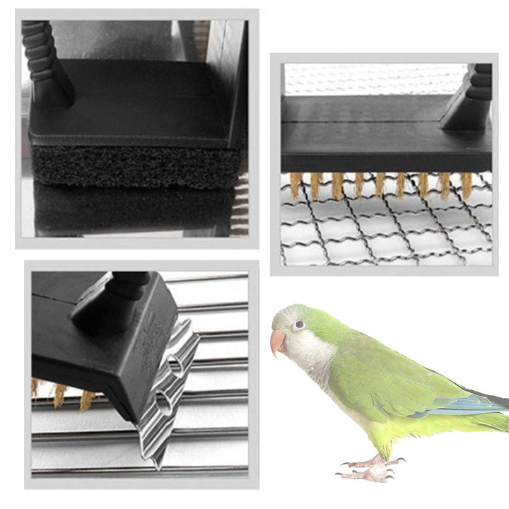 Bonaweite Bird Cage Cleaner, Bird Cage Cleaning Brushes, Multi-Function Stainless Steel Triangle Bird Cage Brush Set, Birdcage Cleaner Poop Off Scrub Brush Kit for Cleaning Bird Cage Perch Kennel