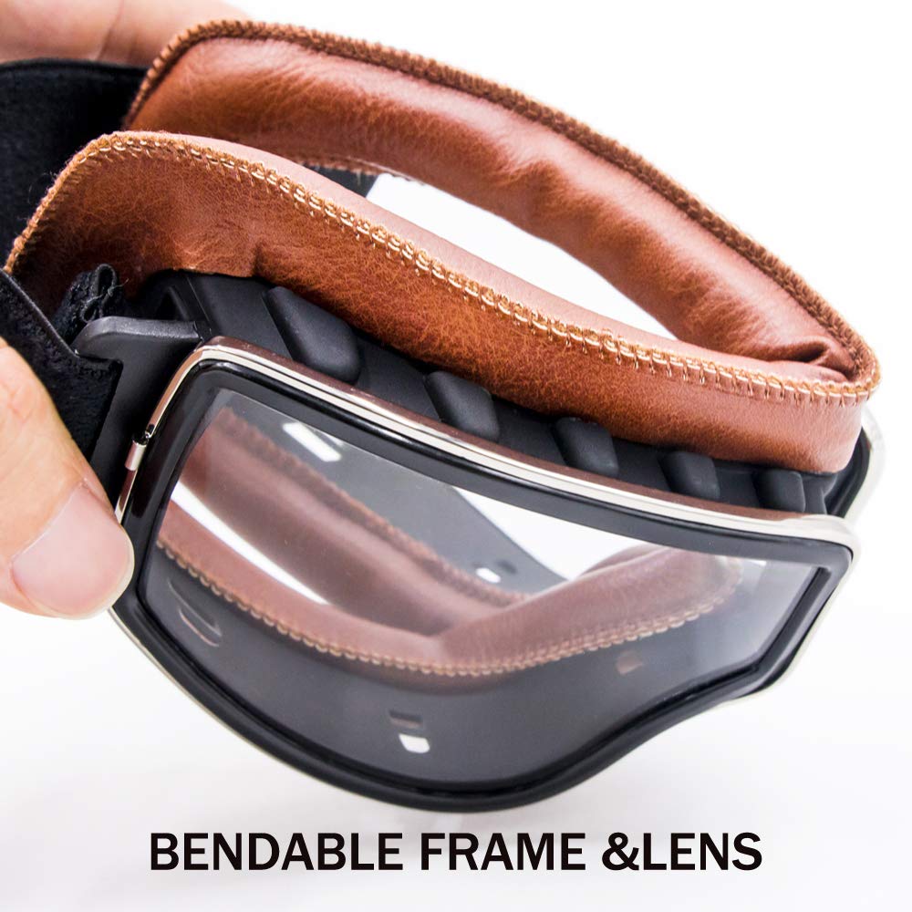 CYNEMO Motorcycle Goggles Vintage Pilot Leather Riding Glasses Scooter ATV Off-Road Anti-Scratch Dust Proof Eyewear for Men Women Adult