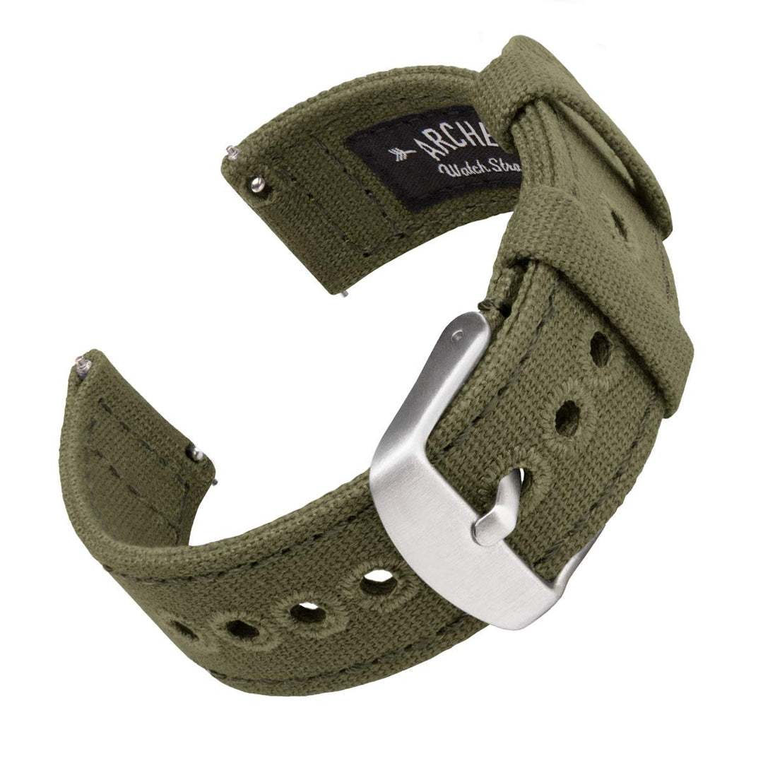 - Canvas Quick Release Replacement Watch Bands (Faded Olive, 22mm)