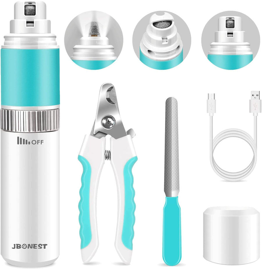 Dog Nail Grinder Quite with 20h Working Time, Stepless Speeds Rechargeable Pet Claw Trimmer with Clipper and File for Large Medium Small Dogs Cats Pets