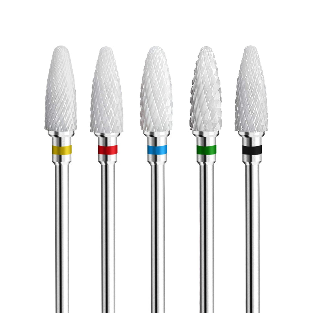 Fantexy Ceramic Nail Drill Bits Set,3/32&#39;&#39; Shank Professional Corn Shape Ceramic Bits,Acrylic Nail File Bits for Manicure Pedicure Cuticle Gel Nail Polishing,Use for Both Left and Right Handed(5 Pcs)