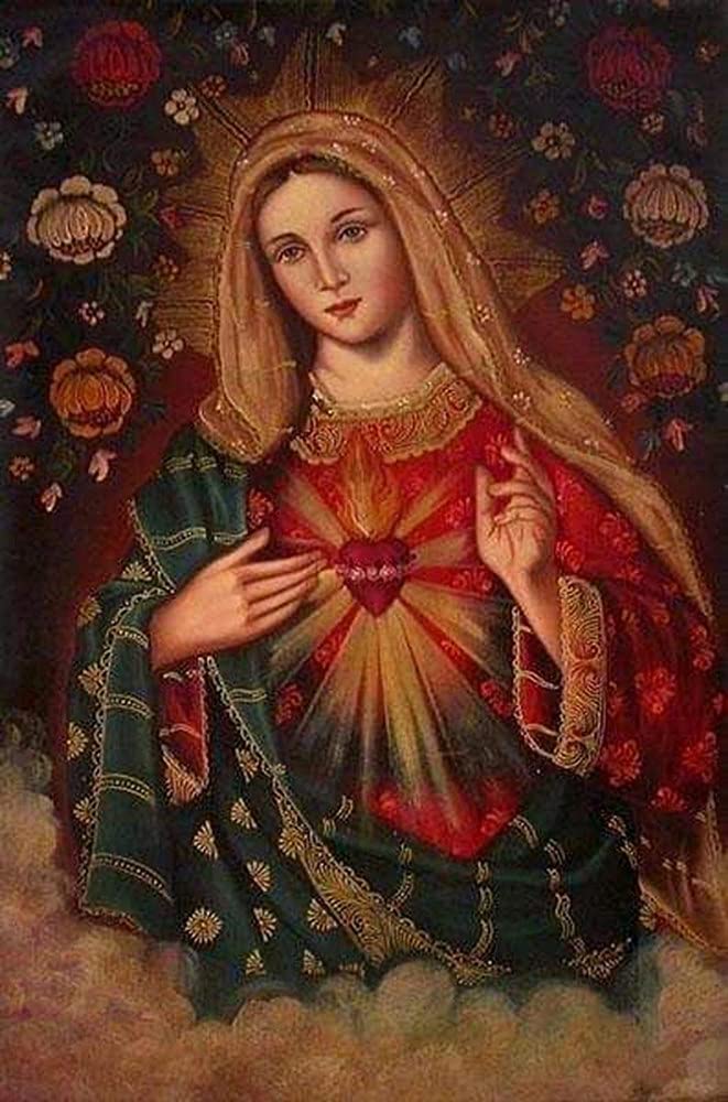 Round Full Drill Diamond Painting Kit, 5D DIY Loving Virgin Mary Diamond Dots Arts Crafts Set Virgin Mary Diamond Painting with Gem for Adult Paint with Diamonds Room Decor (12X16 inches)