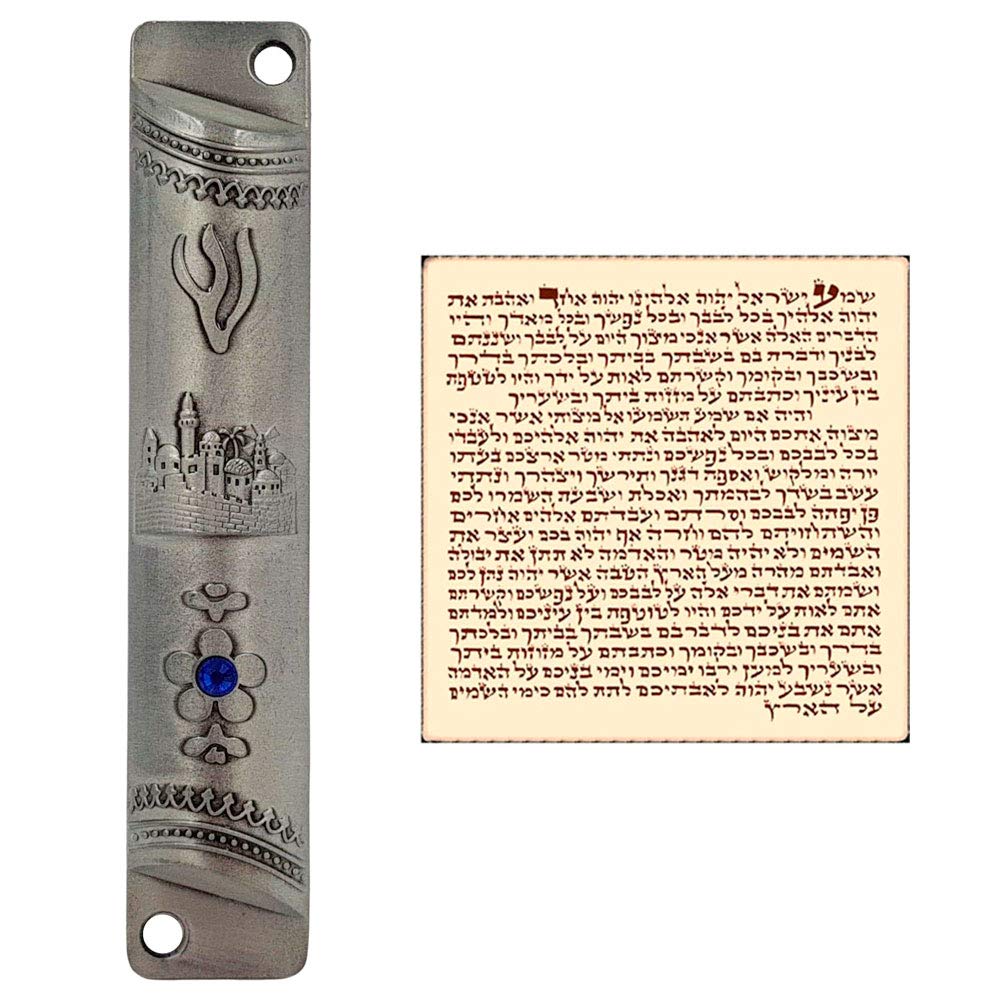 TALISMAN4U Pewter MEZUZAH CASE with Scroll Jerusalem De