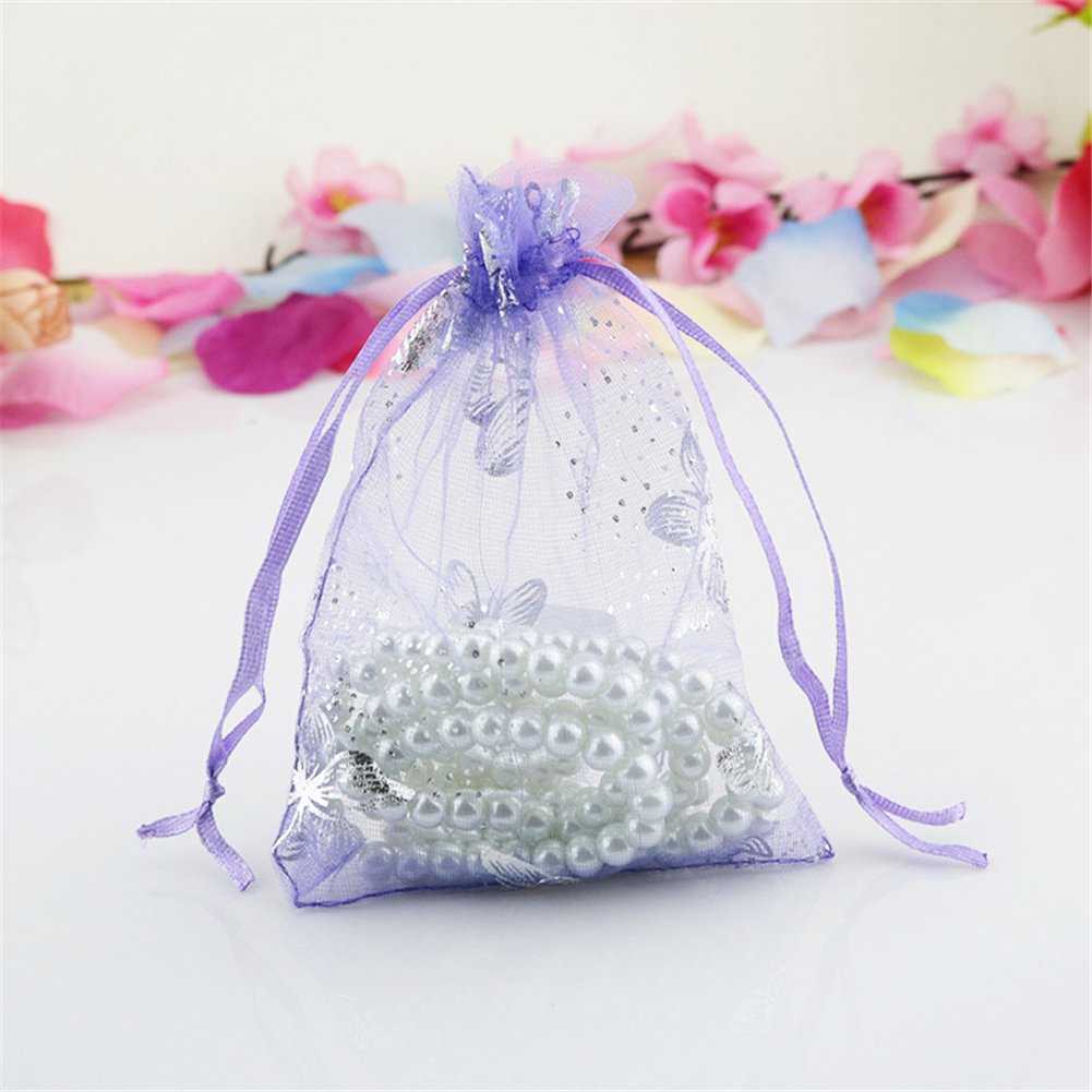 100pcs Organza Wedding Party Gift Bags Butterfly Drawst