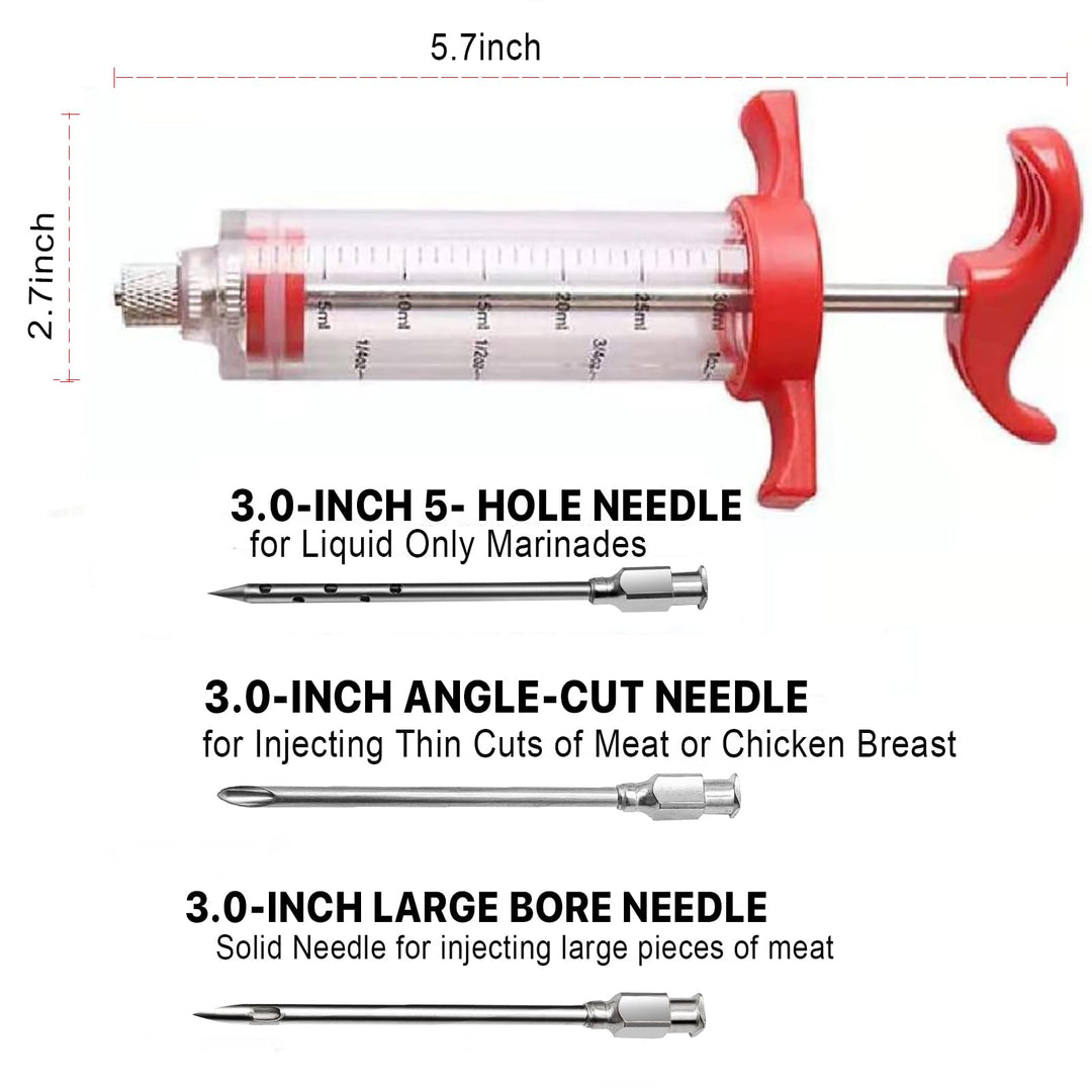 Meat Injector Syringe - 3 Marinade Injector Needles for BBQ Grill, Premium Portable Turkey Injector kit for Smoker,Marinades Injector for Meats With 1oz Large Capacity 1 Brush Easy to Use &amp; Clean Red
