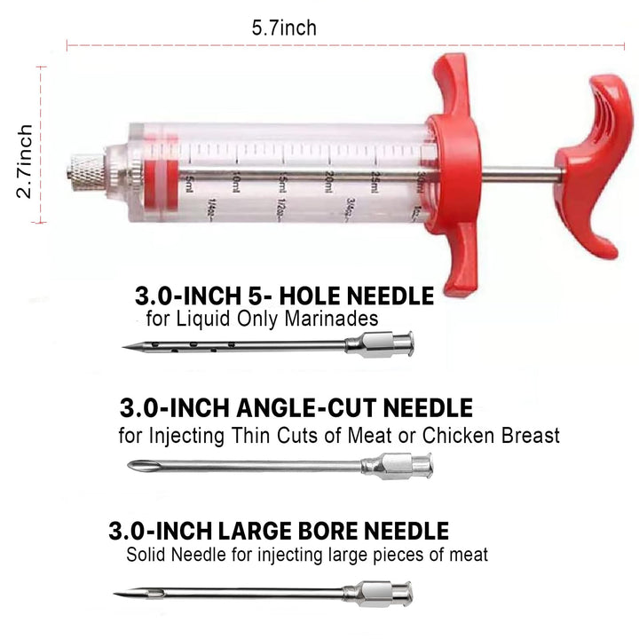 Meat Injector Syringe - 3 Marinade Injector Needles for BBQ Grill, Premium Portable Turkey Injector kit for Smoker,Marinades Injector for Meats With 1oz Large Capacity 1 Brush Easy to Use &amp; Clean Red