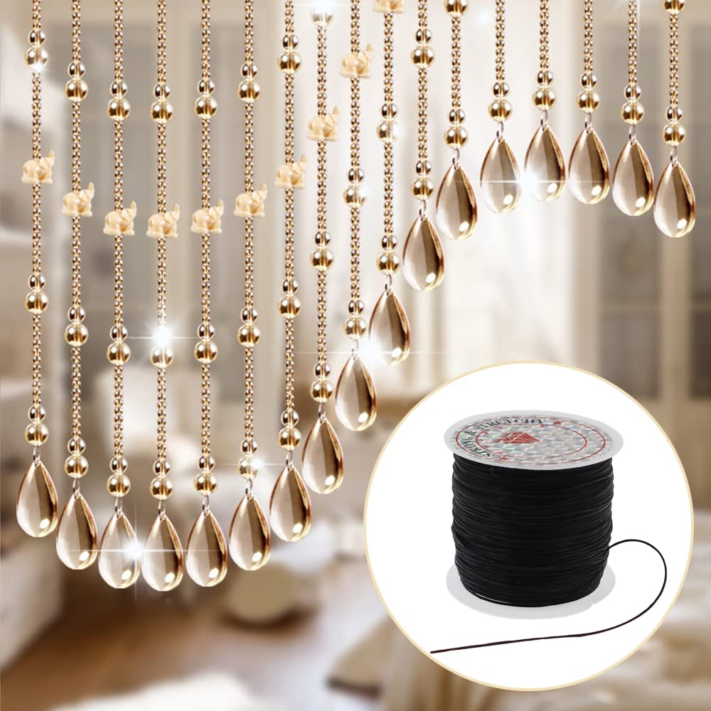 6 Rolls 0.8mm Flat Elastic Cord for Jewelry Making, 60m/65yard Elastic String for Bracelet, Stretchy Bead Cord, Stretch Thread Beading Cord for Necklace Beading Crafts, Black
