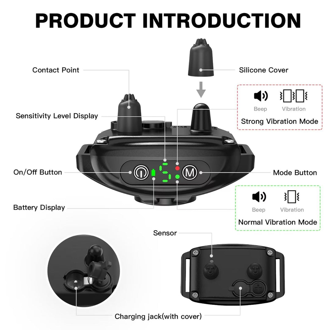 2 Pack Smart Dog Bark Collar - 5 Adjustable Sensitivity/Vibration&amp;Sound/Rechargeable/IPX7 Waterproof - No Shock Bark Control Training Collar for Small Medium Large Dog (V1)