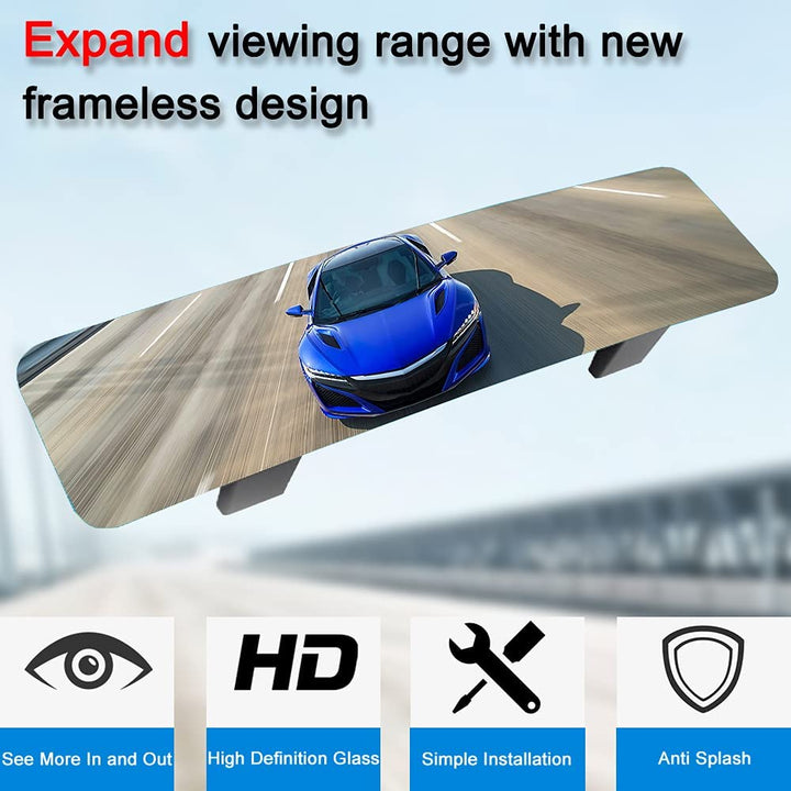 (Upgrade) SkycropHD Rear View Mirror Frameless Car Interior Rearview Mirror Panoramic Wide Angle to Eliminate Blind Spots – Convex,11.8''(White)