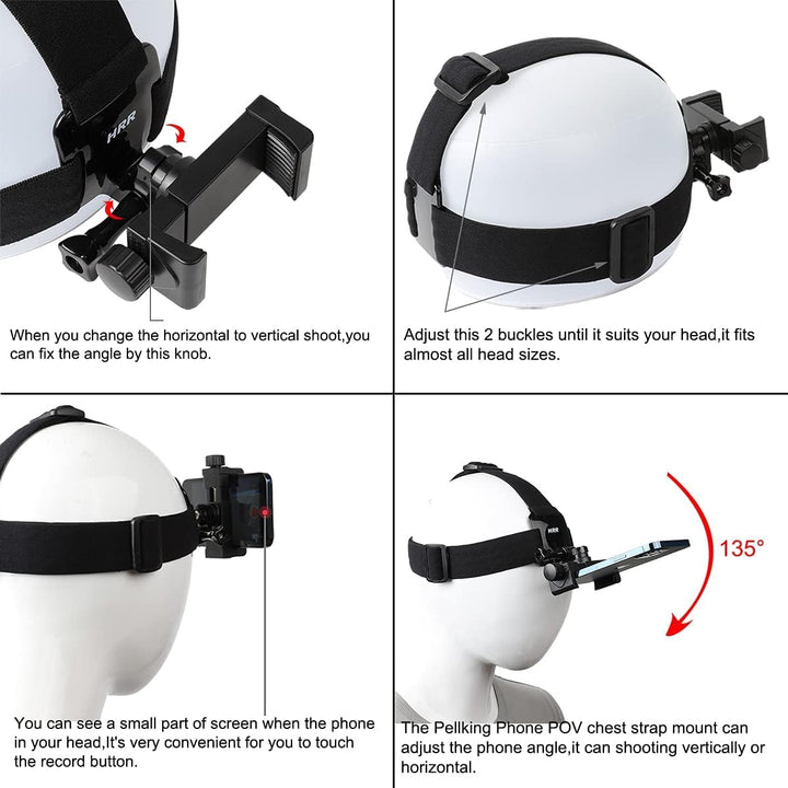 Pellking POV/Vlog Smartphone Head Strap Mount Selfie Ne