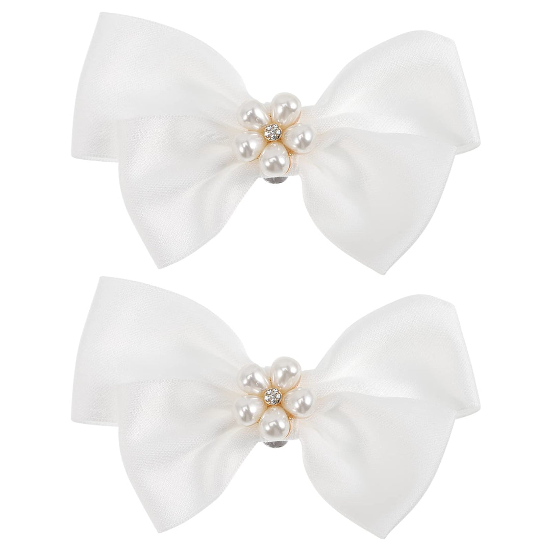 1 Pair Bow Shoe Clips Removable Shoe Charms Pearls Shoe Buckle Bowknot Dress Shoes Jewelry Decorative Shoe Accessories for Wedding Party Prom Decoration (White)