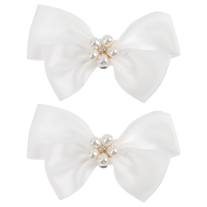 1 Pair Bow Shoe Clips Removable Shoe Charms Pearls Shoe Buckle Bowknot Dress Shoes Jewelry Decorative Shoe Accessories for Wedding Party Prom Decoration (White)