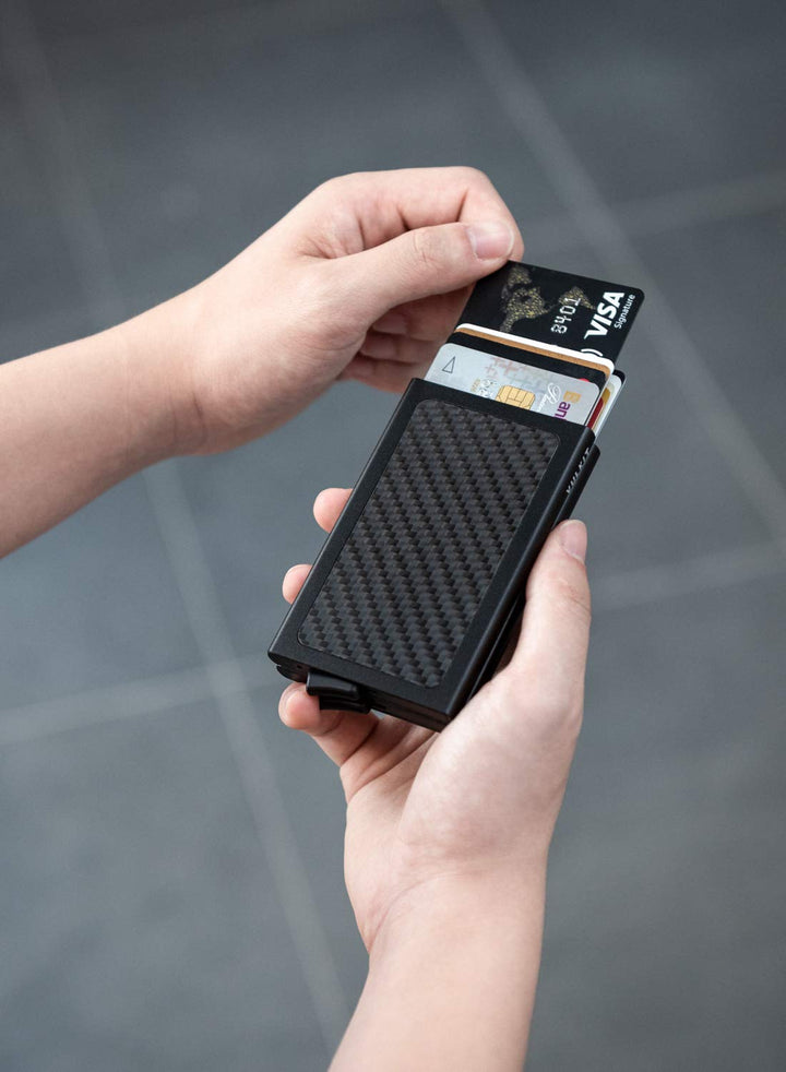 Pop Up Wallet, Slim Minimalist Credit Card Holder RFID Blocking Metal Card Case for Men or Women