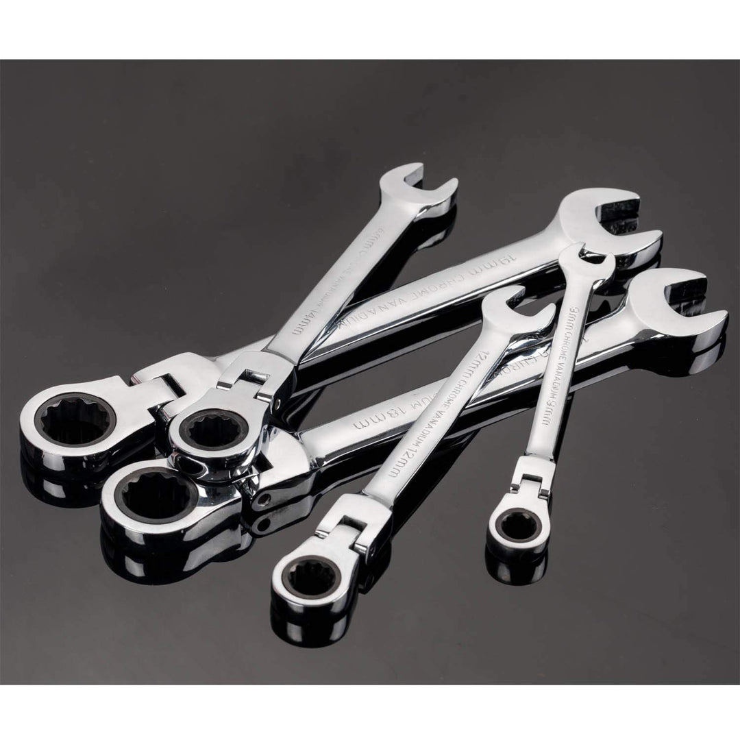 Flexible Ratchet Wrench Set 12pcs 8-19mm Spanner Gear Ring Ratcheting Combination Flexi Wrench Kit Metric Flex Head