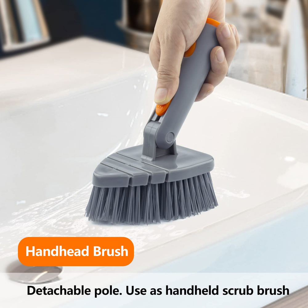 Multi Purpose Scrub Brush with Long Handle, 59“ Tub and Tile Scrubber Brush, 2 in 1 Shower Cleaning Brush & Sponge, Stiff Bristles Cleaner Tool for Cleaning Bathroom Shower Bathtub Wall