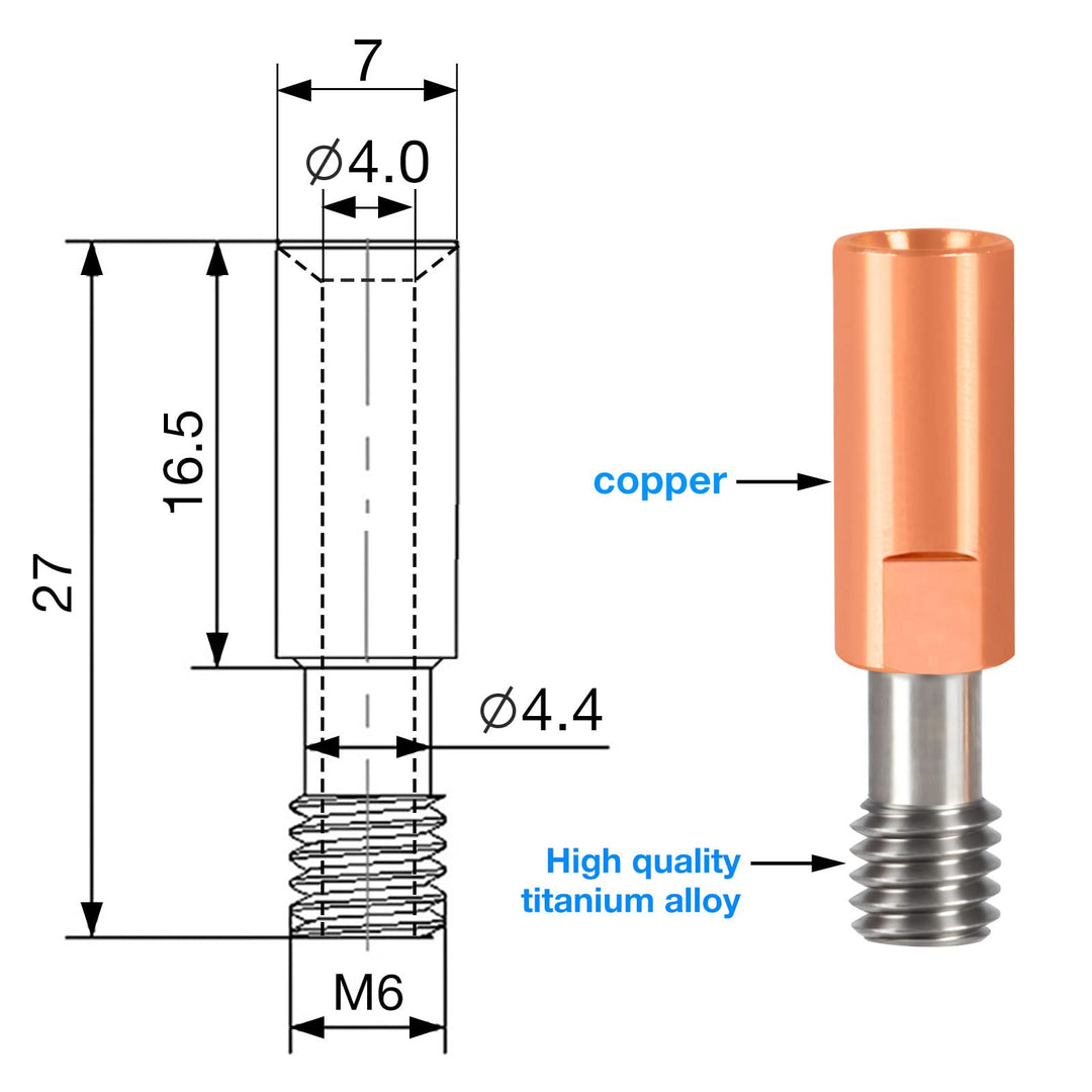 Ender 3 Heatbreak 4.1 Bore Titanium Alloy and Copper Throat Nozzle for Ender 3 V2,Ender 3 Pro,CR10 Series 3D Printer Hotend (Pack of 2Pcs)