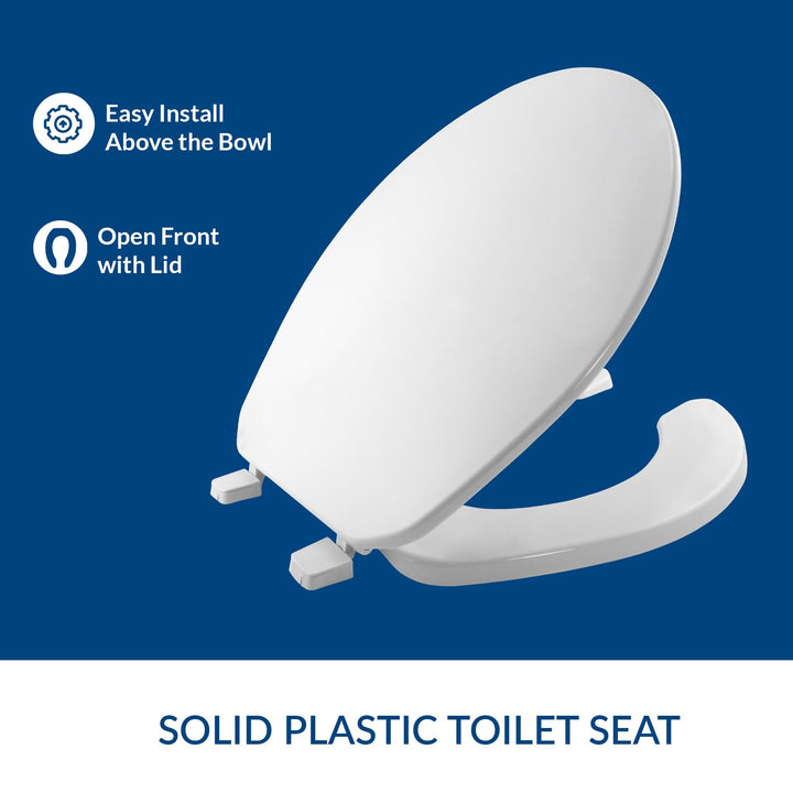 BEMIS 75 000 Commercial Open Front Toilet Seat with Cover, ROUND, Plastic, White