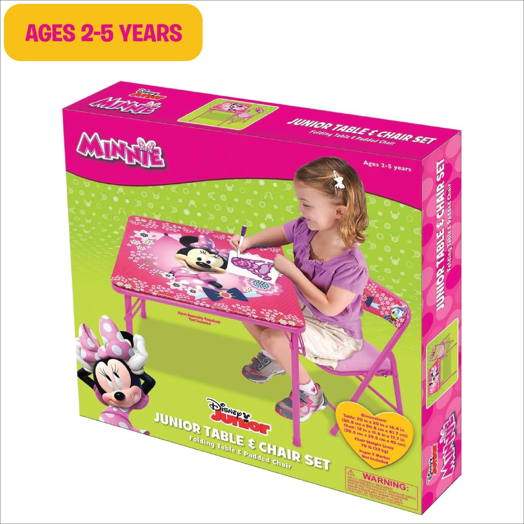 Minnie Mouse Table &amp; Chair Set for Toddlers 24-48M, Includes 1 Table &amp; 1 Chair [Amazon Exclusive] Table: 20L x 20W x 16.4H, Chair: 12L x 11.6W x 17H - Weight Limit: 70 lbs