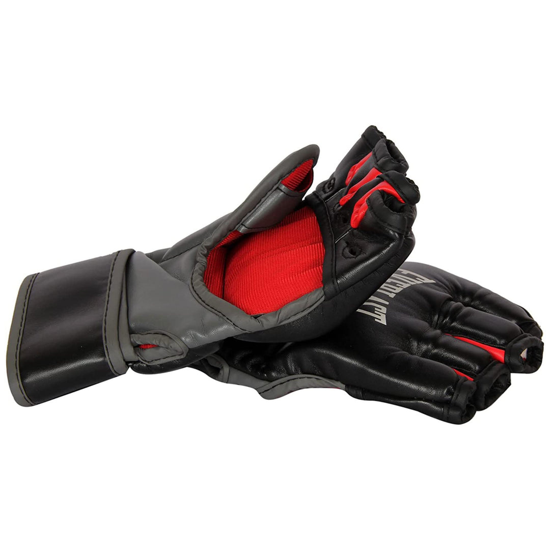 MMA Synthetic Leather Grappling Mitt Work Training Gloves w/Split Thumb Padding, Articulated Finger Ridges, &amp; Full Wrist Wrap Strap, S/M