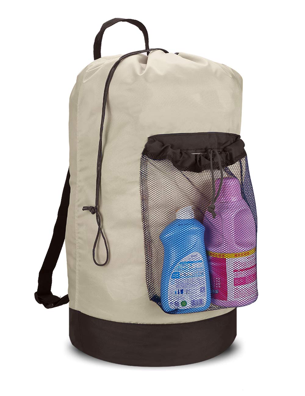 Laundry Bag with Shoulder Straps and Mesh Pocket Durable Nylon Backpack Clothes Hamper Bag with Drawstring Closure for College, Travel, Laundromat, Apartment