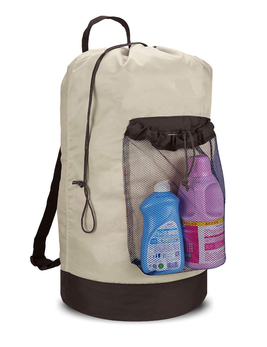 Laundry Bag with Shoulder Straps and Mesh Pocket Durable Nylon Backpack Clothes Hamper Bag with Drawstring Closure for College, Travel, Laundromat, Apartment