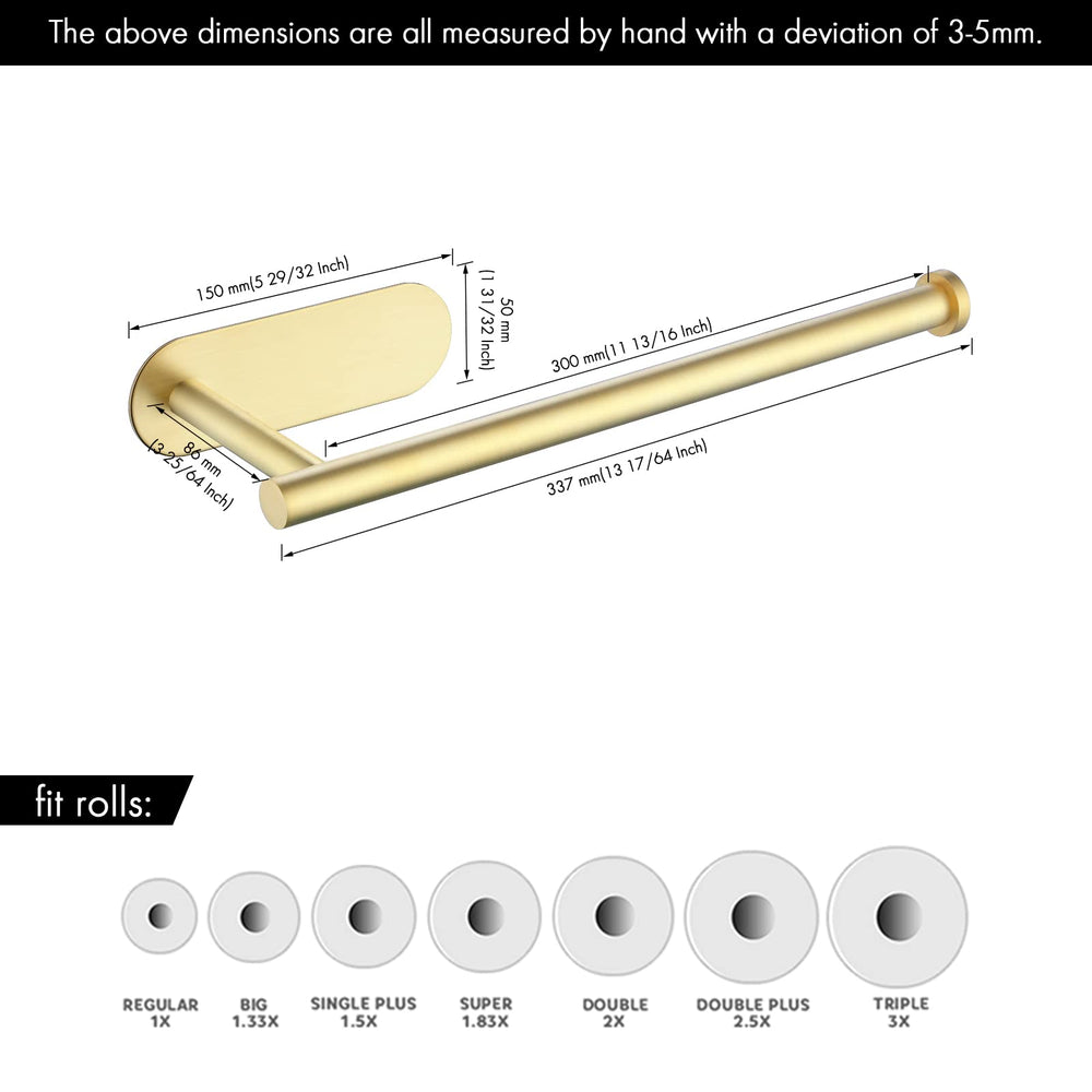 Gold Paper Towel Holder Under Cabinet Mount Adhesive Paper Towel Roll Holder for Kitchen Stick on Wall SUS 304 Stainless Steel, A7170S30-BZ