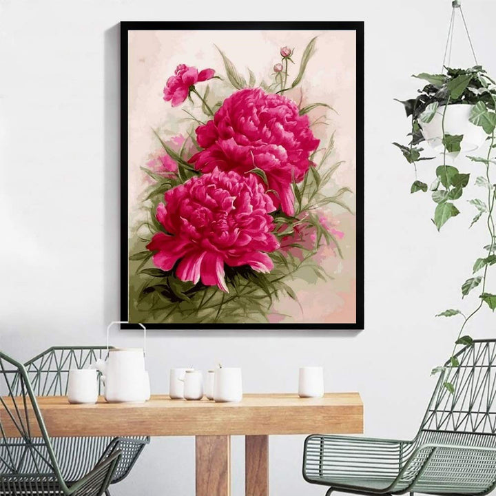 DIY Paint by Numbers Canvas Painting Kit for Adults, 16 x 20 Drawing Paintwork with 3 Paintbrushes Acrylic Paints - Red Roses Painting