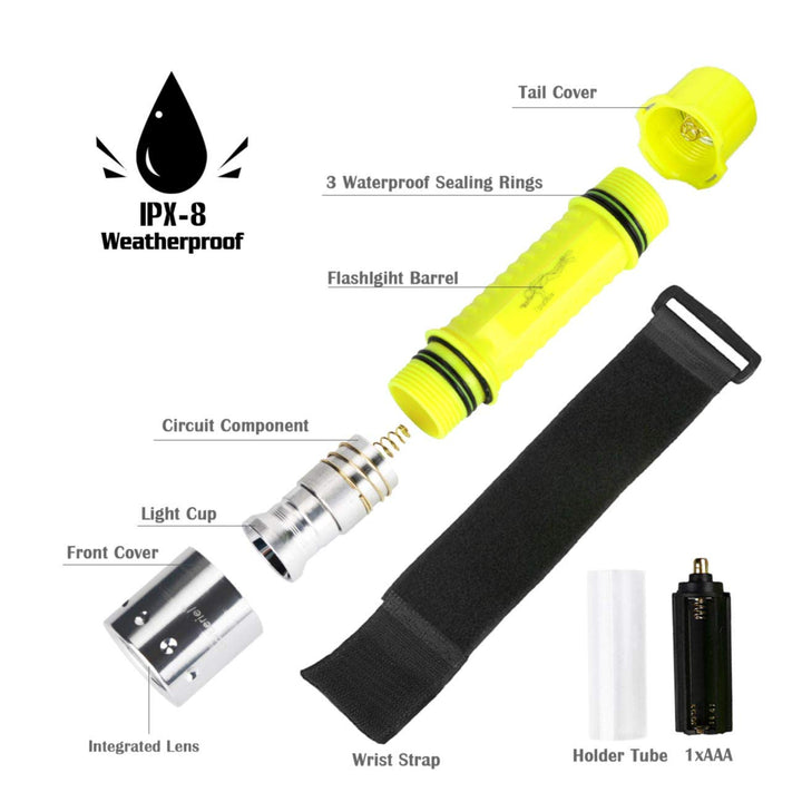 2 Pack Scuba Diving Flashlight Super Bright Dive Light 3 Modes Underwater Waterproof Torch for Scuba Diving, Night Snorkeling (Battery Not Include)