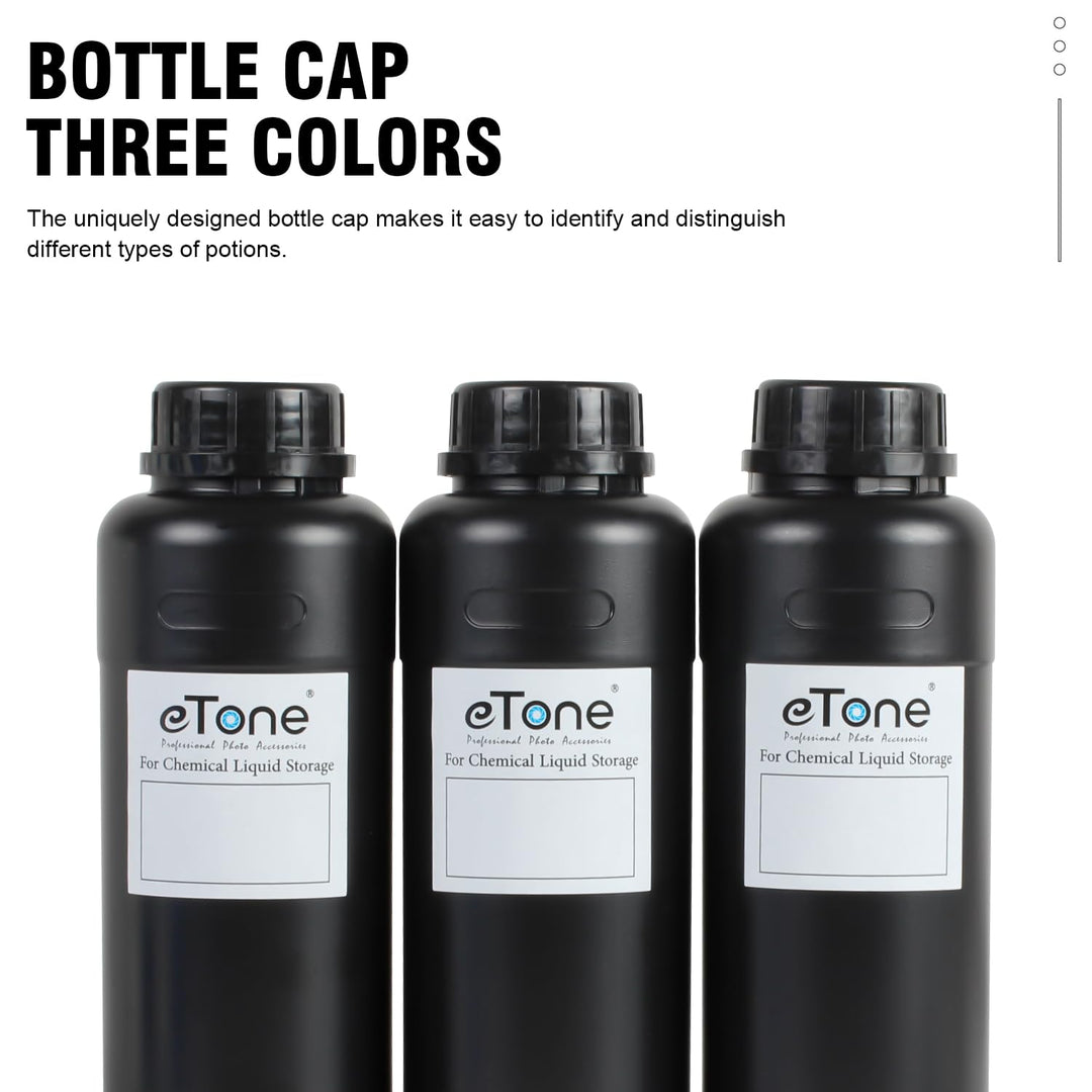 eTone 3X 500ml Darkroom Chemical Storage Bottles with C