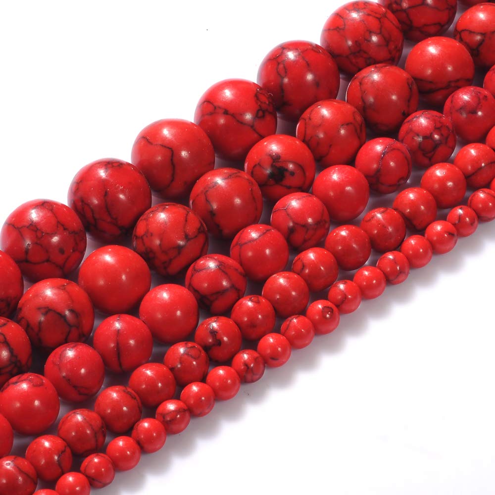 Natural Stone Beads 8mm Red Turquoise Gemstone Round Loose Beads Crystal Energy Stone Healing Power for Jewelry Making DIY,1 Strand 15