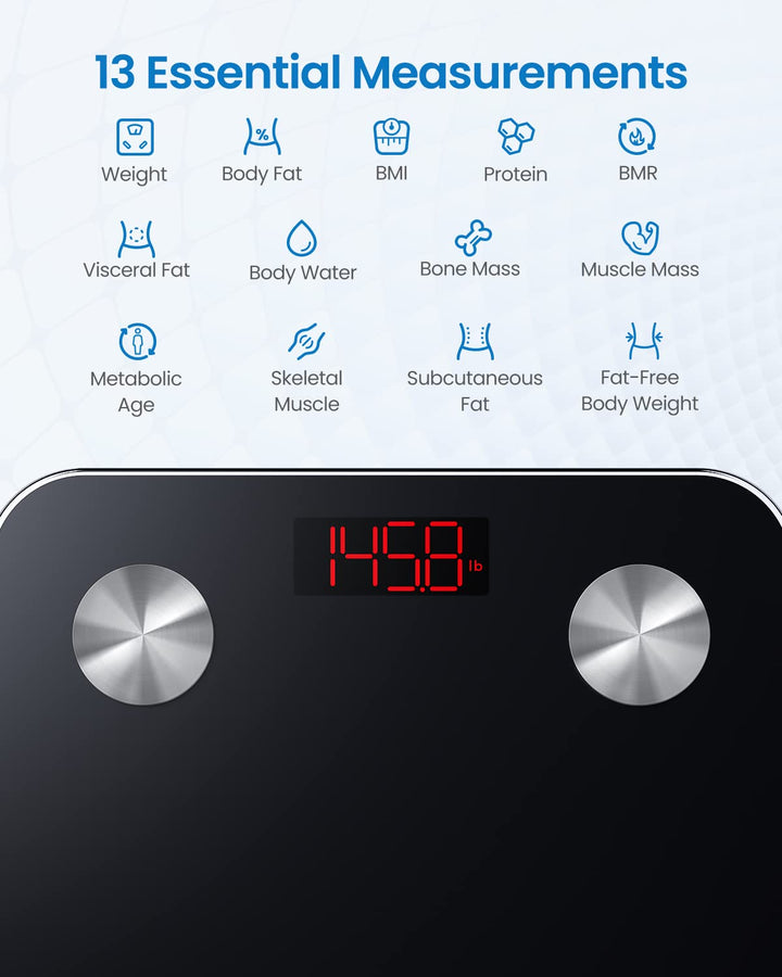 Smart Scale for Body Weight, Digital Weighing Scales with Body Fat and Water Weight, Bluetooth Body Fat Measurement Device, Body Composition Monitor with App, 396lbs, Elis