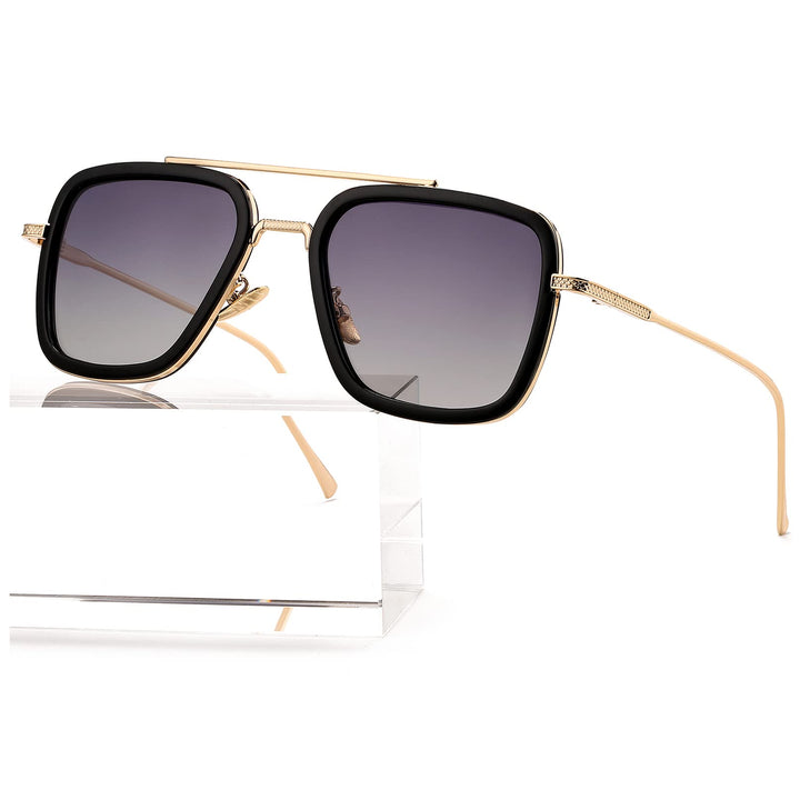AIEYEZO Tony Stark Sunglasses Vintage Square Metal Fram