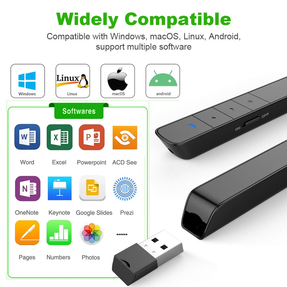 Norwii Presentation Clicker Green Light Pointer USB Rec